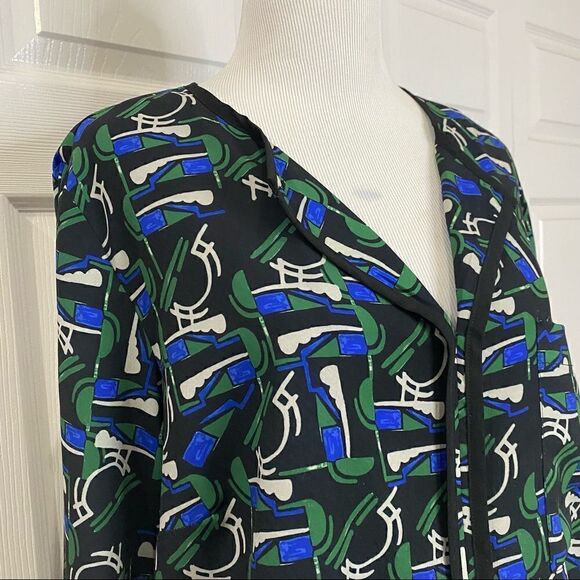 Eloquii Green Blue Black Abstract Pattern Long Sleeve Blouse - Picture 2 of 12
